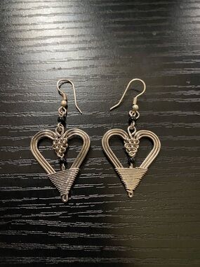 Silver Heart Wire-Wrapped Dangle Earrings - Women's Jewelry